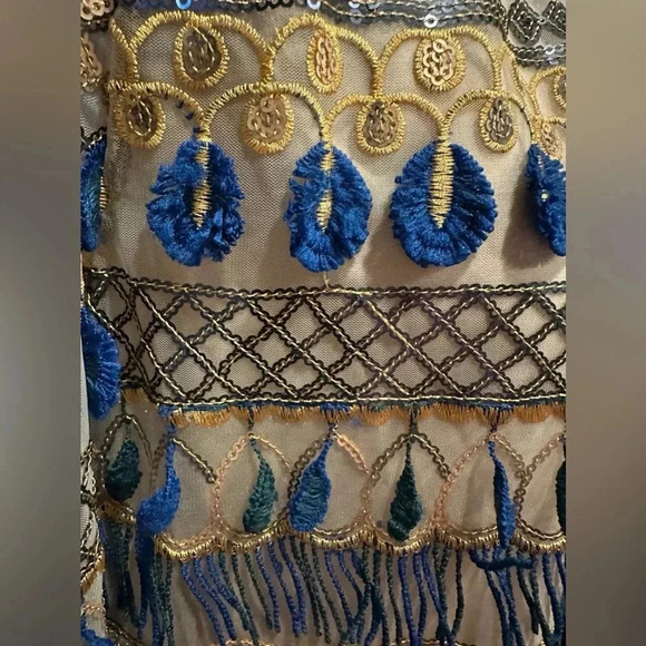 Alice + Olivia Mixed Media Boho Beaded Fringe Blouse size S - Picture 13 of 16